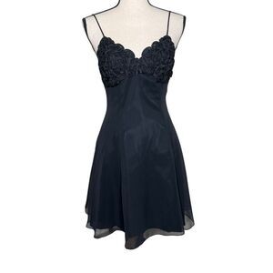 Vintage Zum Zum Dress Black Baby Doll Empire Waist Slip Style Size 6 Y2K